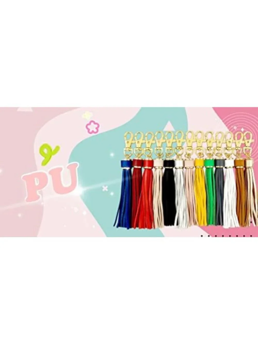 15pcs 5.9'' PU Leather Tassel Keychains with Gold Caps for Handbag, Phone, DIY
